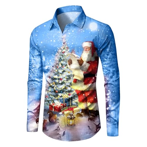 DeaAmyGline Weihnachtshemd Herren Weihnachts Hemd Weihnachten Hemden Lustige 3D Bedruckte Weihnachtsmotiv Langarm Funky Christmas Shirt Hässlich Weihnachtsshirt Freizeithemd Weihnachtshemden von DeaAmyGline