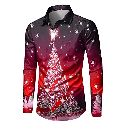 DeaAmyGline Weihnachtshemd Herren Weihnachts Hemd Weihnachten Hemden Lustige 3D Bedruckte Weihnachtsmotiv Langarm Funky Christmas Shirt Hässlich Weihnachtsshirt Freizeithemd Weihnachtshemden von DeaAmyGline