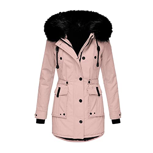 DeaAmyGline Winterjacke Damen Lang Winter Jacke Mantel Parka mit Fellkapuze Fleece Gefüttert Verdicken Warme Plüsch Futter Wintermantel Winterparka Fleecejacke Baumwolljacke Kapuzenjacke Daunenjacke von DeaAmyGline