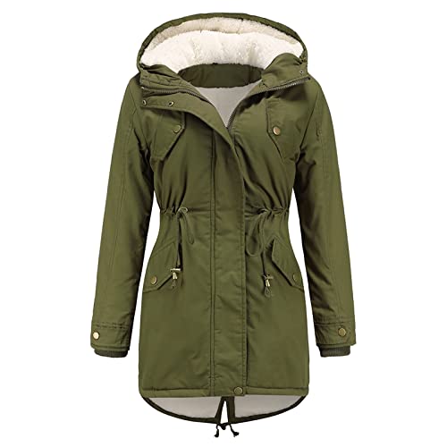 DeaAmyGline Winterjacke Damen Lang mit Fellkapuze Warm Gefütterte Winter Jacke Mantel Parka Lässig Wintermantel Fleece Dicke Winterparka Daunenjacke Trenchcoat Baumwolljacke Outdoorjacke von DeaAmyGline