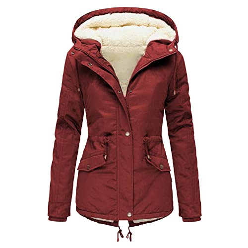 DeaAmyGline Winterjacke Damen Teddyfell Gefüttert Winter Jacke Parka Warme Wintermantel mit Fellkapuze Dicke Mantel Kapuzenjacke Winterparka Damenjacken Baumwolljacke von DeaAmyGline