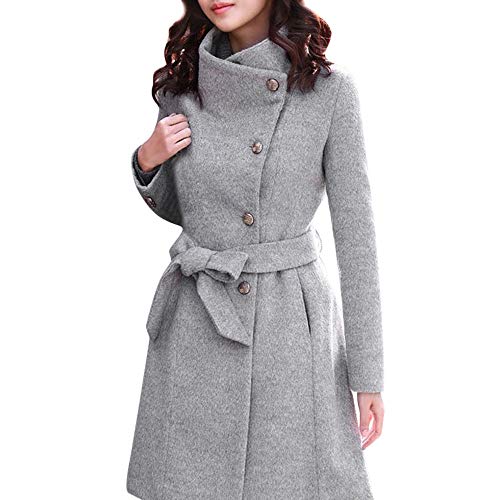 DeaAmyGline Wintermantel Damen Wollmantel Lang mit Gürtel Elegant Stehkragen Knopf Trenchcoat Overcoat Winddicht Warm Herbst Winter Parka Jacke Mantel übergangsjacke Winterjacke von DeaAmyGline