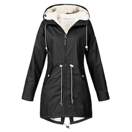 Gefütterte Regenjacke Damen Wasserdicht, Regenmantel Damen Gefüttert Warm,Winterjacke Damen mit Teddyfell Kapuze Outdoor Jacke Mantel Dicke Plüsch Wintermantel Softshelljacke Windjacke Große Größen von DeaAmyGline