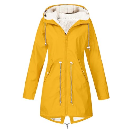 Gefütterte Regenjacke Damen Wasserdicht, Regenmantel Damen Gefüttert Warm,Winterjacke Damen mit Teddyfell Kapuze Outdoor Jacke Mantel Dicke Plüsch Wintermantel Softshelljacke Windjacke Große Größen von DeaAmyGline