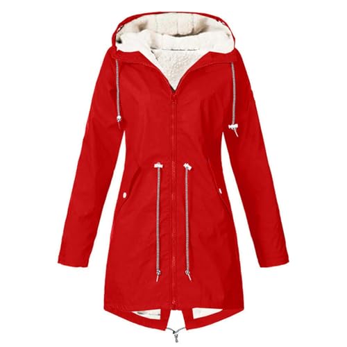 Gefütterte Regenjacke Damen Wasserdicht, Regenmantel Damen Gefüttert Warm,Winterjacke Damen mit Teddyfell Kapuze Outdoor Jacke Mantel Dicke Plüsch Wintermantel Softshelljacke Windjacke Große Größen von DeaAmyGline