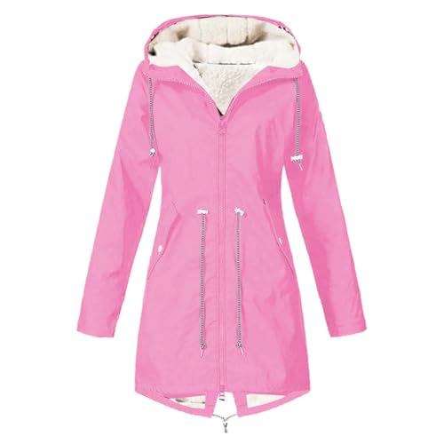 DeaAmyGline Gefütterte Regenjacke Damen Wasserdicht, Winterjacke Damen Gefüttert Warm, Rosa Anorak, Einfarbig, Langarm von DeaAmyGline