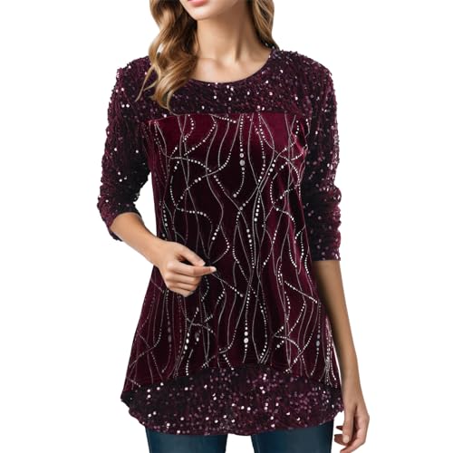 Glitzer Oberteile Damen, Pailletten Bluse Damen Elegant,T Shirt Damen Langarm Asymmetrischer Saum Langarmshirt Locker Tunika Tops Longshirt Festliche Party Oberteil Blusen & Tuniken für Frauen Glitzer Oberteile Damen, Pailletten Bluse Damen Elegant,T Shirt Damen Langarm Asymmetrischer Saum Langarmshirt Locker Tunika Tops Longshirt Festliche Party Oberteil Blusen & Tuniken für Frauen von DeaAmyGline