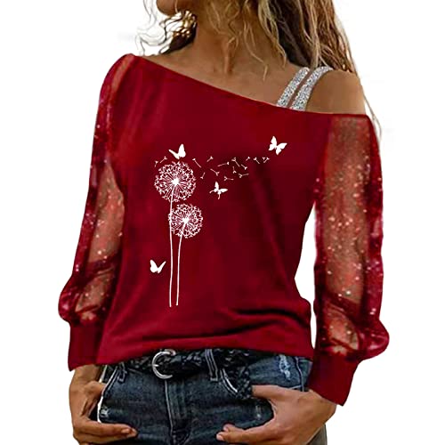 Glitzer Oberteile Damen - Pailletten Oberteil Damen T Shirt mit Schultergurt Schulterfreies Mesh Langarm Bluse Elegant Löwenzahn Motiv Langarmshirt Große Größen Party Blusen & Tuniken für Frauen Tops Glitzer Oberteile Damen - Pailletten Oberteil Damen T Shirt mit Schultergurt Schulterfreies Mesh Langarm Bluse Elegant Löwenzahn Motiv Langarmshirt Große Größen Party Blusen & Tuniken für Frauen Tops von DeaAmyGline