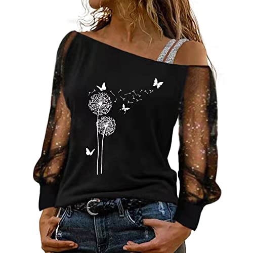 Glitzer Oberteile Damen - Pailletten Oberteil Damen T Shirt mit Schultergurt Schulterfreies Mesh Langarm Bluse Elegant Löwenzahn Motiv Langarmshirt Große Größen Party Blusen & Tuniken für Frauen Tops Glitzer Oberteile Damen - Pailletten Oberteil Damen T Shirt mit Schultergurt Schulterfreies Mesh Langarm Bluse Elegant Löwenzahn Motiv Langarmshirt Große Größen Party Blusen & Tuniken für Frauen Tops von DeaAmyGline