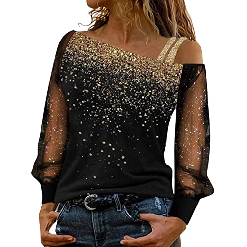 Glitzer Oberteile Damen -Pailletten Oberteil T Shirt Schulterfreies Cutout Heißes Diamant Langarm Bluse Elegant Langarmshirt Große Größen Lockere Blusen & Tuniken für Frauen Party Pullover Tunika Top Glitzer Oberteile Damen -Pailletten Oberteil T Shirt Schulterfreies Cutout Heißes Diamant Langarm Bluse Elegant Langarmshirt Große Größen Lockere Blusen & Tuniken für Frauen Party Pullover Tunika Top von DeaAmyGline