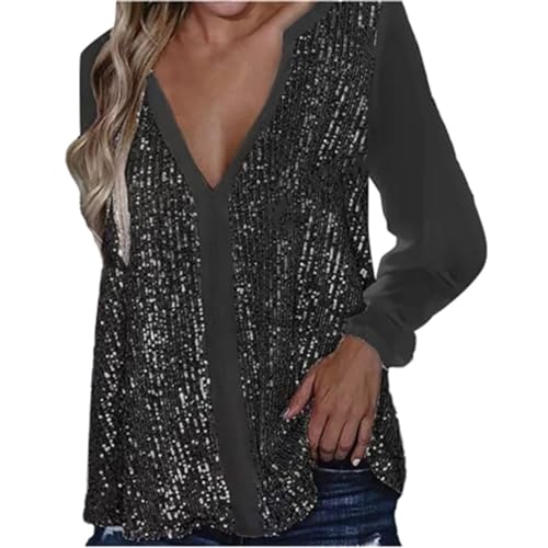 Glitzer Oberteile Damen Sexy -Pailletten Oberteil Damen V-Ausschnitt Silber Weiss Langarmshirt Tunika Top T Shirt Langarm Große Größen Lockere Lässig Bluse Party Oberteil Blusen & Tuniken für Frauen Glitzer Oberteile Damen Sexy -Pailletten Oberteil Damen V-Ausschnitt Silber Weiss Langarmshirt Tunika Top T Shirt Langarm Große Größen Lockere Lässig Bluse Party Oberteil Blusen & Tuniken für Frauen von DeaAmyGline
