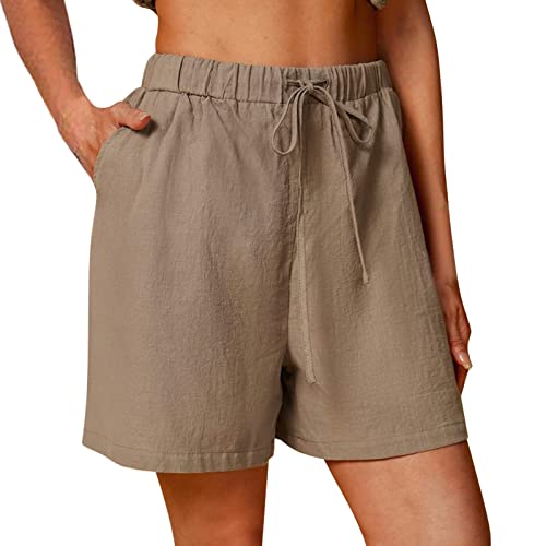 Leinen Shorts Damen Sommer - Kurze Hose Damen Leicht und Luftig Leinenshorts Damen mit Gummizug Taschen Sommerhose Elastische Taille Hotpants Strandshorts Baumwolle Leinen Damenshorts Frauen von DeaAmyGline