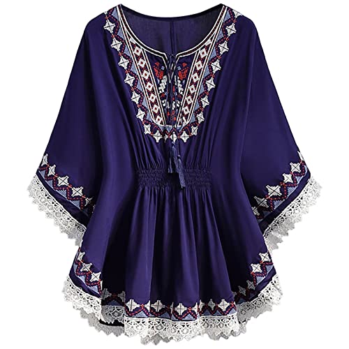 Leinenbluse Damen Summer - T Shirt V Ausschnitt Vintage Bluse Damen Elegant Boho Ethnic Stil Stickerei Muster mit Spitze Trim Tunika Große Größen Top Lockere Lässige Blusen & Tuniken für Damen Leinenbluse Damen Summer - T Shirt V Ausschnitt Vintage Bluse Damen Elegant Boho Ethnic Stil Stickerei Muster mit Spitze Trim Tunika Große Größen Top Lockere Lässige Blusen & Tuniken für Damen von DeaAmyGline