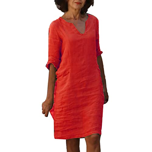 Leinenkleid Damen Sommer- Sommerkleid Damen Knielang, Vintage Kleid Damen 3/4 Arm V Ausschnitt Kurzarm Lässig Luftige Kleider Elegant Baumwolle Leinen Blusenkleid Freizeitkleid Partykleid Midikleid Leinenkleid Damen Sommer- Sommerkleid Damen Knielang, Vintage Kleid Damen 3/4 Arm V Ausschnitt Kurzarm Lässig Luftige Kleider Elegant Baumwolle Leinen Blusenkleid Freizeitkleid Partykleid Midikleid von DeaAmyGline