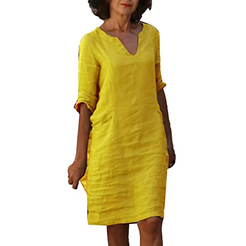 Leinenkleid Damen Sommer- Sommerkleid Damen Knielang, Vintage Kleid Damen 3/4 Arm V Ausschnitt Kurzarm Lässig Luftige Kleider Elegant Baumwolle Leinen Blusenkleid Freizeitkleid Partykleid Midikleid Leinenkleid Damen Sommer- Sommerkleid Damen Knielang, Vintage Kleid Damen 3/4 Arm V Ausschnitt Kurzarm Lässig Luftige Kleider Elegant Baumwolle Leinen Blusenkleid Freizeitkleid Partykleid Midikleid von DeaAmyGline