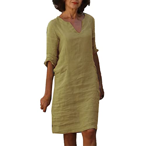 Leinenkleid Damen Sommer- Sommerkleid Damen Knielang, Vintage Kleid Damen 3/4 Arm V Ausschnitt Kurzarm Lässig Luftige Kleider Elegant Baumwolle Leinen Blusenkleid Freizeitkleid Partykleid Midikleid Leinenkleid Damen Sommer- Sommerkleid Damen Knielang, Vintage Kleid Damen 3/4 Arm V Ausschnitt Kurzarm Lässig Luftige Kleider Elegant Baumwolle Leinen Blusenkleid Freizeitkleid Partykleid Midikleid von DeaAmyGline