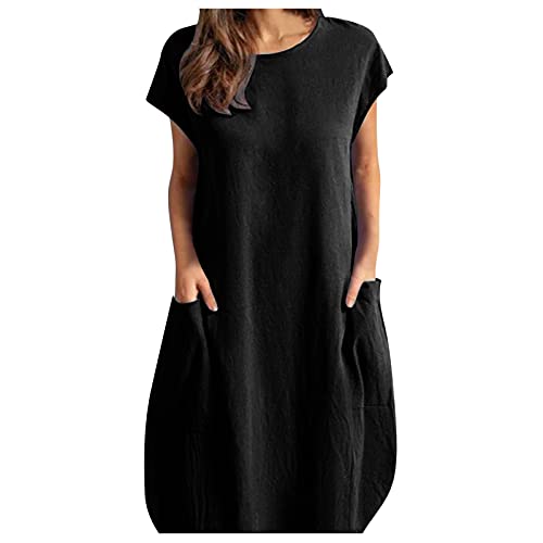 Leinenkleid Damen Sommer- Sommerkleid Damen Knielang, Vintage Kleid Damen Kurzarm mit Taschen Rundhals Lässig Luftige Kleider Elegant Baumwolle Leinen Tunika Shirtkleid Blusenkleid Freizeitkleid Leinenkleid Damen Sommer- Sommerkleid Damen Knielang, Vintage Kleid Damen Kurzarm mit Taschen Rundhals Lässig Luftige Kleider Elegant Baumwolle Leinen Tunika Shirtkleid Blusenkleid Freizeitkleid von DeaAmyGline