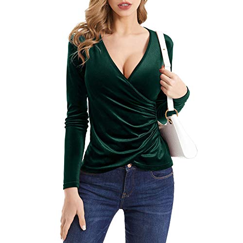 Oberteile Damen Sexy ,Langarm Tiefer V-Ausschnitt Wickel T Shirt Samt Seidentop Bluse Comfort Fit Langarmshirt Pullover Hemden Blusenshirt T-Shirt Oberteil für Frauen Party Club Alltag Festliches Oberteile Damen Sexy ,Langarm Tiefer V-Ausschnitt Wickel T Shirt Samt Seidentop Bluse Comfort Fit Langarmshirt Pullover Hemden Blusenshirt T-Shirt Oberteil für Frauen Party Club Alltag Festliches von DeaAmyGline