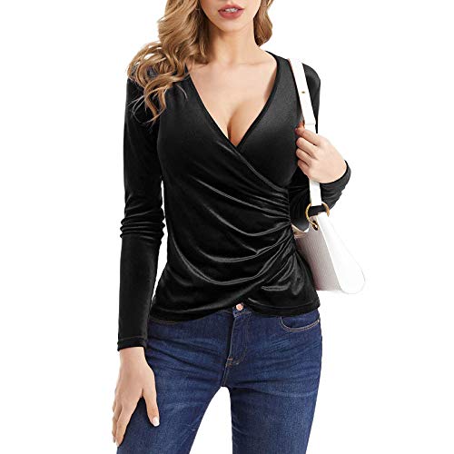 Oberteile Damen Sexy Langarm Tiefer V-Ausschnitt Wickel T Shirt Samt Seidentop Bluse Comfort Fit Langarmshirt Pullover Hemden Blusenshirt T-Shirt Oberteil für Frauen Party Club Alltag Festlich Oberteile Damen Sexy Langarm Tiefer V-Ausschnitt Wickel T Shirt Samt Seidentop Bluse Comfort Fit Langarmshirt Pullover Hemden Blusenshirt T-Shirt Oberteil für Frauen Party Club Alltag Festlich von DeaAmyGline