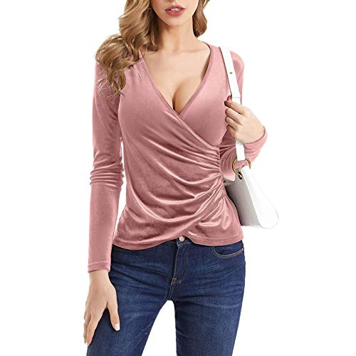 Oberteile Damen Sexy Langarm Tiefer V-Ausschnitt Wickel T Shirt Samt Seidentop Bluse Comfort Fit Langarmshirt Pullover Hemden Blusenshirt T-Shirt Oberteil für Frauen Party Club Alltag Festlich Oberteile Damen Sexy Langarm Tiefer V-Ausschnitt Wickel T Shirt Samt Seidentop Bluse Comfort Fit Langarmshirt Pullover Hemden Blusenshirt T-Shirt Oberteil für Frauen Party Club Alltag Festlich von DeaAmyGline