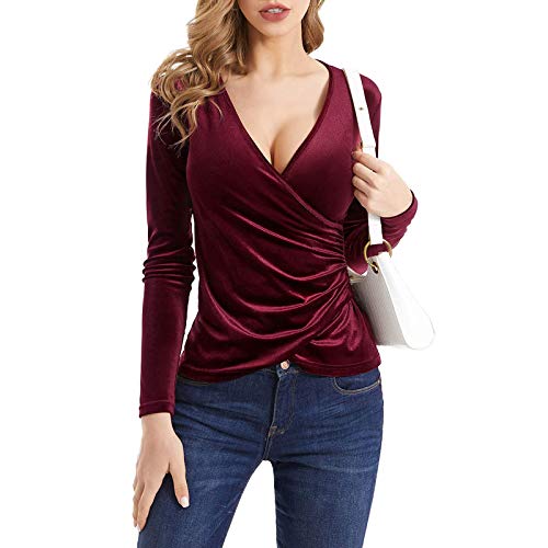 Oberteile Damen Sexy Langarm Tiefer V-Ausschnitt Wickel T Shirt Samt Seidentop Bluse Comfort Fit Langarmshirt Pullover Hemden Blusenshirt T-Shirt Oberteil für Frauen Party Club Alltag Festlich Oberteile Damen Sexy Langarm Tiefer V-Ausschnitt Wickel T Shirt Samt Seidentop Bluse Comfort Fit Langarmshirt Pullover Hemden Blusenshirt T-Shirt Oberteil für Frauen Party Club Alltag Festlich von DeaAmyGline