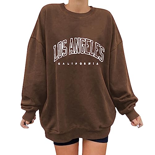 Oversize Pullover Damen Los Angeles - Langarmshirt T-Shirt Sweatshirt Damen Ohne Kapuze Oberteile Vintage Lockere Lässige Rundhals Oversized Sweatshirts Tops T-Shirts für Damen Teenager Mädchen von DeaAmyGline