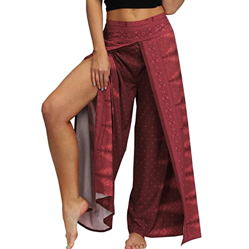 Palazzo Hose Damen mit Schlitz, Haremshose Damen Yogahose Pumphose Sommer Boho Drucken High Waist Weites Bein Sommerhose Leicht Luftige Marlene Freizeithose Harem Yoga Pilates Hosen von DeaAmyGline