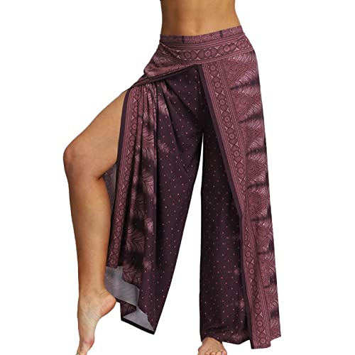 Palazzo Hose Damen mit Schlitz, Haremshose Damen Yogahose Pumphose Sommer Boho Drucken High Waist Weites Bein Sommerhose Leicht Luftige Marlene Freizeithose Harem Yoga Pilates Hosen von DeaAmyGline