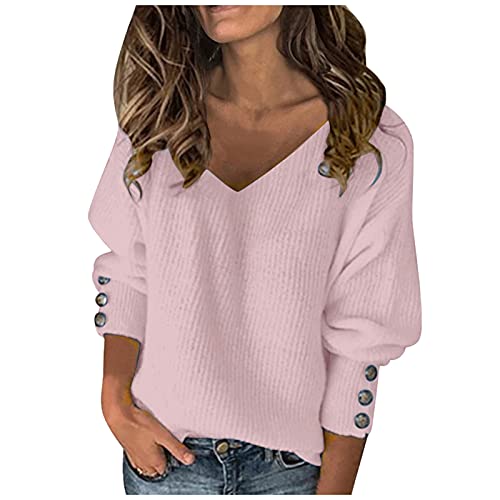 Pullover Damen V Ausschnitt ,Strickpullover Damen Elegant,Pulli Damen Strick Langarm Locker Gestrickte Tops T-Shirt mit Knöpfen Ärmel Sweater Lässig Strickpulli Langarmshirts für Frauen Herbst Winter Pullover Damen V Ausschnitt ,Strickpullover Damen Elegant,Pulli Damen Strick Langarm Locker Gestrickte Tops T-Shirt mit Knöpfen Ärmel Sweater Lässig Strickpulli Langarmshirts für Frauen Herbst Winter von DeaAmyGline