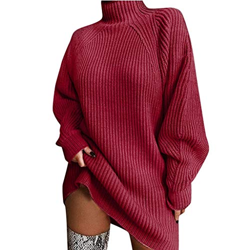 Pulloverkleid Damen Stehkragen ,Strickpullover Damen Lang,Strickkleid Damen Pullover Rollkragenpullover Kleid Strickpulli Pulli Rollkragenpulli Longpullover Lässig für Frauen Leggings Herbst Winter von DeaAmyGline