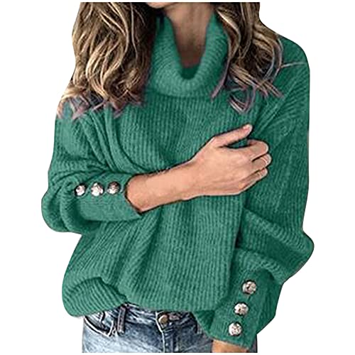 Rollkragenpullover Damen Strickpullover Einfarbig Pulli Langarm mit Knöpfen Schalkragen Rollkragenpulli Pullover Sweater Sweatshirt Gestrickte Langarmshirt Lockere Pullover T Shirt Herbst Winter von DeaAmyGline