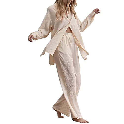 Sommer Set Damen Outfit - Zweiteilig Leinenbluse Damen Leinenhose Damen Set Hose und Oberteil Hosenanzug Elegant 2 teiler Große Größen Leicht Luftige Lose Langarm Hemd High Waist Hosen Sets Sommer Set Damen Outfit - Zweiteilig Leinenbluse Damen Leinenhose Damen Set Hose und Oberteil Hosenanzug Elegant 2 teiler Große Größen Leicht Luftige Lose Langarm Hemd High Waist Hosen Sets von DeaAmyGline