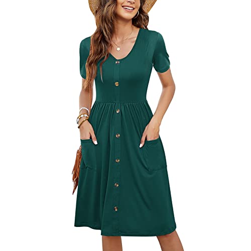 Sommerkleid Damen Elegant Strandkleid Knielang Tunika Kleid Sommer V-Ausschnitt mit Knöpfen Tasche Kurzarm Blusenkleid Tshirt Kleider Lässig Einfarbig Sommerkleider Freizeitkleid für Frauen Sommerkleid Damen Elegant Strandkleid Knielang Tunika Kleid Sommer V-Ausschnitt mit Knöpfen Tasche Kurzarm Blusenkleid Tshirt Kleider Lässig Einfarbig Sommerkleider Freizeitkleid für Frauen von DeaAmyGline