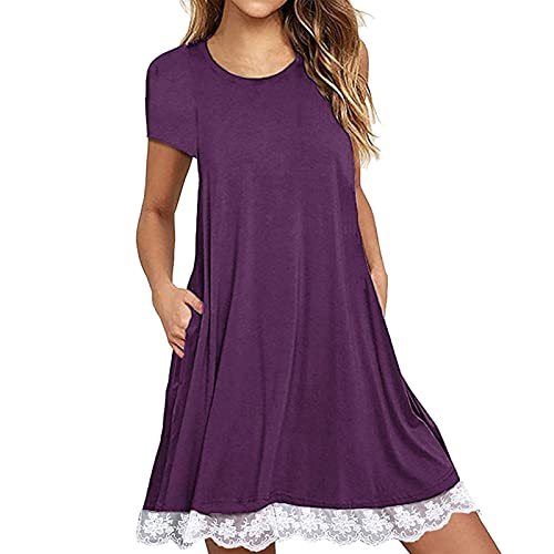Sommerkleid Damen Knielang T Shirt Kleid Sommer Tunika Blusenkleid Elegant Spitzen Saum Kurzarm Rundhals mit Tasche Shirtkleid Locker Große Größen Minikleid Freizeitkleid Strandkleider für Frauen Sommerkleid Damen Knielang T Shirt Kleid Sommer Tunika Blusenkleid Elegant Spitzen Saum Kurzarm Rundhals mit Tasche Shirtkleid Locker Große Größen Minikleid Freizeitkleid Strandkleider für Frauen von DeaAmyGline