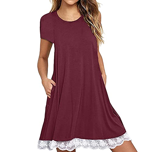 Sommerkleid Damen Knielang T Shirt Kleid Sommer Tunika Blusenkleid Elegant Spitzen Saum Kurzarm Rundhals mit Tasche Shirtkleid Locker Große Größen Minikleid Freizeitkleid Strandkleider für Frauen Sommerkleid Damen Knielang T Shirt Kleid Sommer Tunika Blusenkleid Elegant Spitzen Saum Kurzarm Rundhals mit Tasche Shirtkleid Locker Große Größen Minikleid Freizeitkleid Strandkleider für Frauen von DeaAmyGline