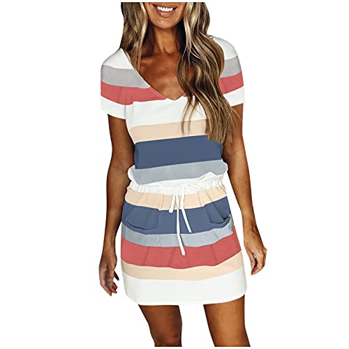 Sommerkleid Damen Kurz - Gestreifte T Shirt Damen,Minikleid Damen Kurzarm V Ausschnitt mit Tasche Drawstring Taille Farbblock Streifen Kurze Kleider Sommer Shirtkleider Teenager Mädchen Sommerkleider Sommerkleid Damen Kurz - Gestreifte T Shirt Damen,Minikleid Damen Kurzarm V Ausschnitt mit Tasche Drawstring Taille Farbblock Streifen Kurze Kleider Sommer Shirtkleider Teenager Mädchen Sommerkleider von DeaAmyGline
