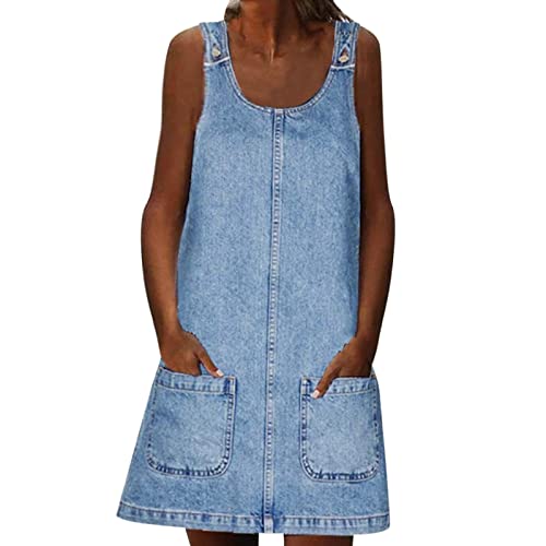 Sommerkleid Damen Kurz Jeanskleid Trägerkleid Minikleid Sexy Denim Kleid Sommer mit Taschen U-Ausschnitt Kurze Kleider Ärmelloses Camisole Jeanskleider Freizeitkleid für Fauen von DeaAmyGline