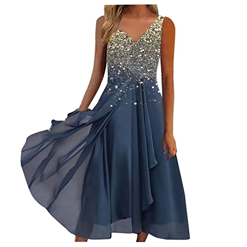 Sommerkleid Damen V Ausschnitt Abendkleid Lang Kleid Elegant Chiffon Swing Cocktailkleid Ärmellos Maxikleid Festlich Kleider für Frauen Hochzeitsgast Abendkleider Brautjungfernkleider Partykleid von DeaAmyGline