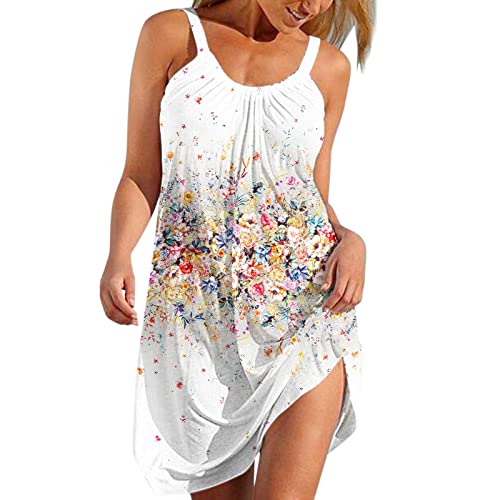 Strandkleid Damen Sommer - Ärmellose Sommerkleid Damen Knielang Trägerkleid Boho T Shirt Kleid Sexy Minikleid Kurz Lässig Locker Hawaii Urlaub Cover Up Strandkleider für Frauen Teenager Mädchen von DeaAmyGline