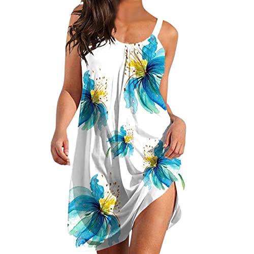 Strandkleid Damen Sommer - Ärmellose Sommerkleid Damen Knielang Trägerkleid Boho T Shirt Kleid Sexy Minikleid Kurz Lässig Locker Hawaii Urlaub Cover Up Strandkleider für Frauen Teenager Mädchen von DeaAmyGline