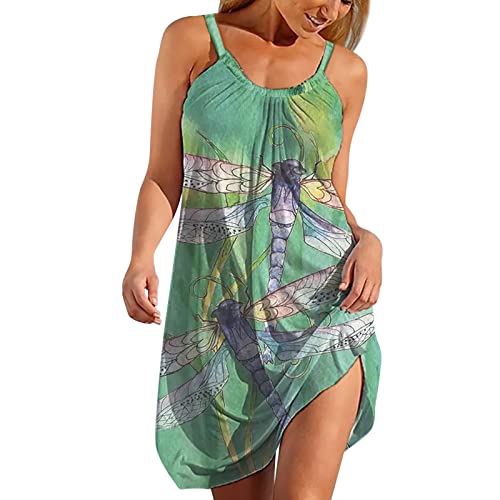 Strandkleid Damen Sommer - Ärmellose Sommerkleid Damen Knielang Trägerkleid Boho T Shirt Kleid Sexy Minikleid Kurz Lässig Locker Hawaii Urlaub Cover Up Strandkleider für Frauen Teenager Mädchen von DeaAmyGline