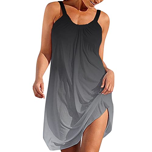 Strandkleid Damen Sommer - Ärmellose Sommerkleid Damen Knielang Trägerkleid Boho T Shirt Kleid Sexy Minikleid Kurz Lässig Locker Hawaii Urlaub Cover Up Strandkleider für Frauen Teenager Mädchen von DeaAmyGline