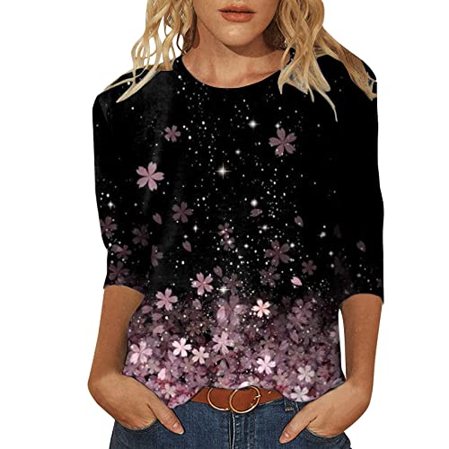 T Shirt Damen 3/4 Arm - Oberteile Sommer Bluse Damen Elegant Dreiviertel Ärmel mit Glitzer Aufdruck T-Shirt Herbst Tunika Lässige Lockere Pullover Tee Tops T-Shirts für Damen Teenager Mädchen T Shirt Damen 3/4 Arm - Oberteile Sommer Bluse Damen Elegant Dreiviertel Ärmel mit Glitzer Aufdruck T-Shirt Herbst Tunika Lässige Lockere Pullover Tee Tops T-Shirts für Damen Teenager Mädchen von DeaAmyGline
