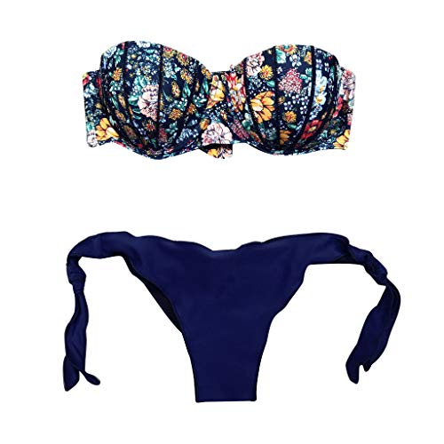 Trägerlos Bikini Damen Set Push Up, Bandeau Bikini Damen mit Blumenmuster Zweiteilig Badeanzug Sexy Große Brüste Gepolstert Bademode Strandmode Schwimmanzug Badeanzüge Bikini-Sets Swimsuit von DeaAmyGline