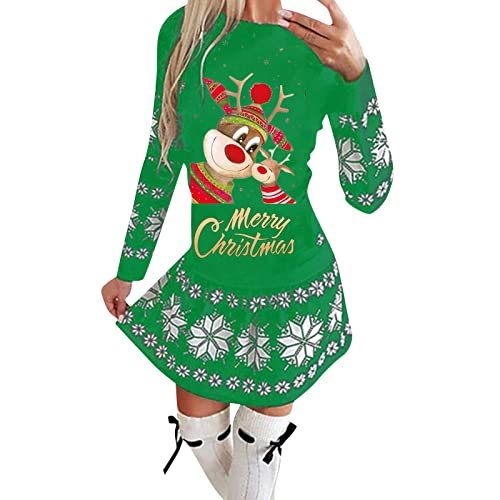 Weihnachtskleid Damen Pulloverkleid- Kleid Weihnachten Damen - Weihnachts Kleider Damen Langarm Pullover Kleid mit Rentier Weihnachtsmotiv Shirtkleid Minikleid Weihnachtskleider Partykleid für Frauen von DeaAmyGline