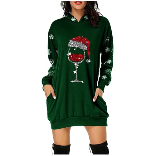 Weihnachtskleid Damen Weihnachts Hoodie Weihnachtspullover Kleid mit Weihnachtsmotiv Lustige Pulloverkleid Weihnachten Kapuzenpullover Sweatkleid Pullover Christmas Sweatshirt Dress Weihnachtskleider von DeaAmyGline