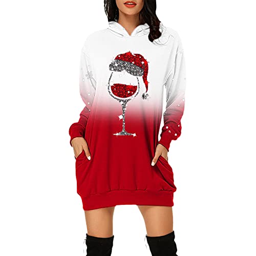 Weihnachtskleid Damen Weihnachts Hoodie Weihnachtspullover Kleid mit Weihnachtsmotiv Lustige Pulloverkleid Weihnachten Kapuzenpullover Sweatkleid Pullover Christmas Sweatshirt Dress Weihnachtskleider von DeaAmyGline