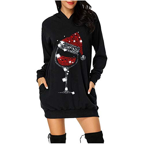 Weihnachtskleid Damen Weihnachts Hoodie Weihnachtspullover Kleid mit Weihnachtsmotiv Lustige Pulloverkleid Weihnachten Kapuzenpullover Sweatkleid Pullover Christmas Sweatshirt Dress Weihnachtskleider von DeaAmyGline