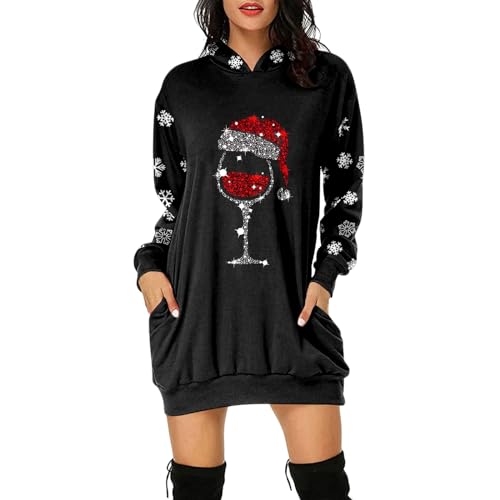 Weihnachtskleid Damen Weihnachts Hoodie Weihnachtspullover Kleid mit Weihnachtsmotiv Lustige Pulloverkleid Weihnachten Kapuzenpullover Sweatkleid Pullover Christmas Sweatshirt Dress Weihnachtskleider von DeaAmyGline