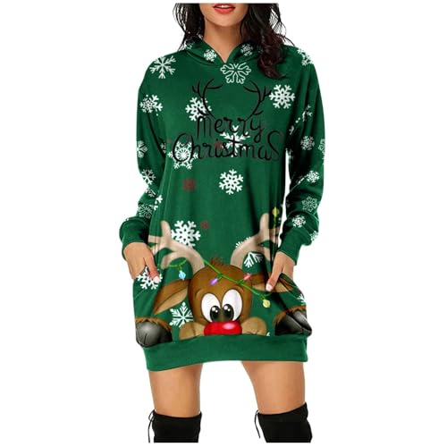 Weihnachtskleid Damen Weihnachts Hoodie Weihnachtspullover Kleid mit Weihnachtsmotiv Lustige Pulloverkleid Weihnachten Kapuzenpullover Sweatkleid Pullover Christmas Sweatshirt Dress Weihnachtskleider von DeaAmyGline